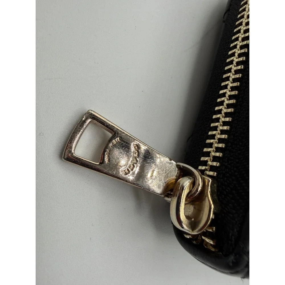 Coach Black Quilted Leather Accordion Zip Wallet Gold Hardware C3441‎
